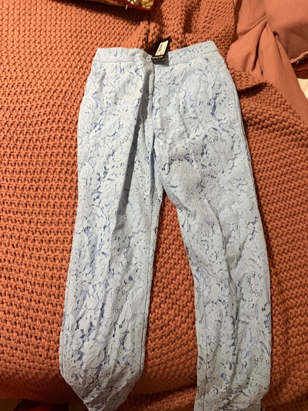 Nasty Gal Light Blue Lace Straight Leg Pants